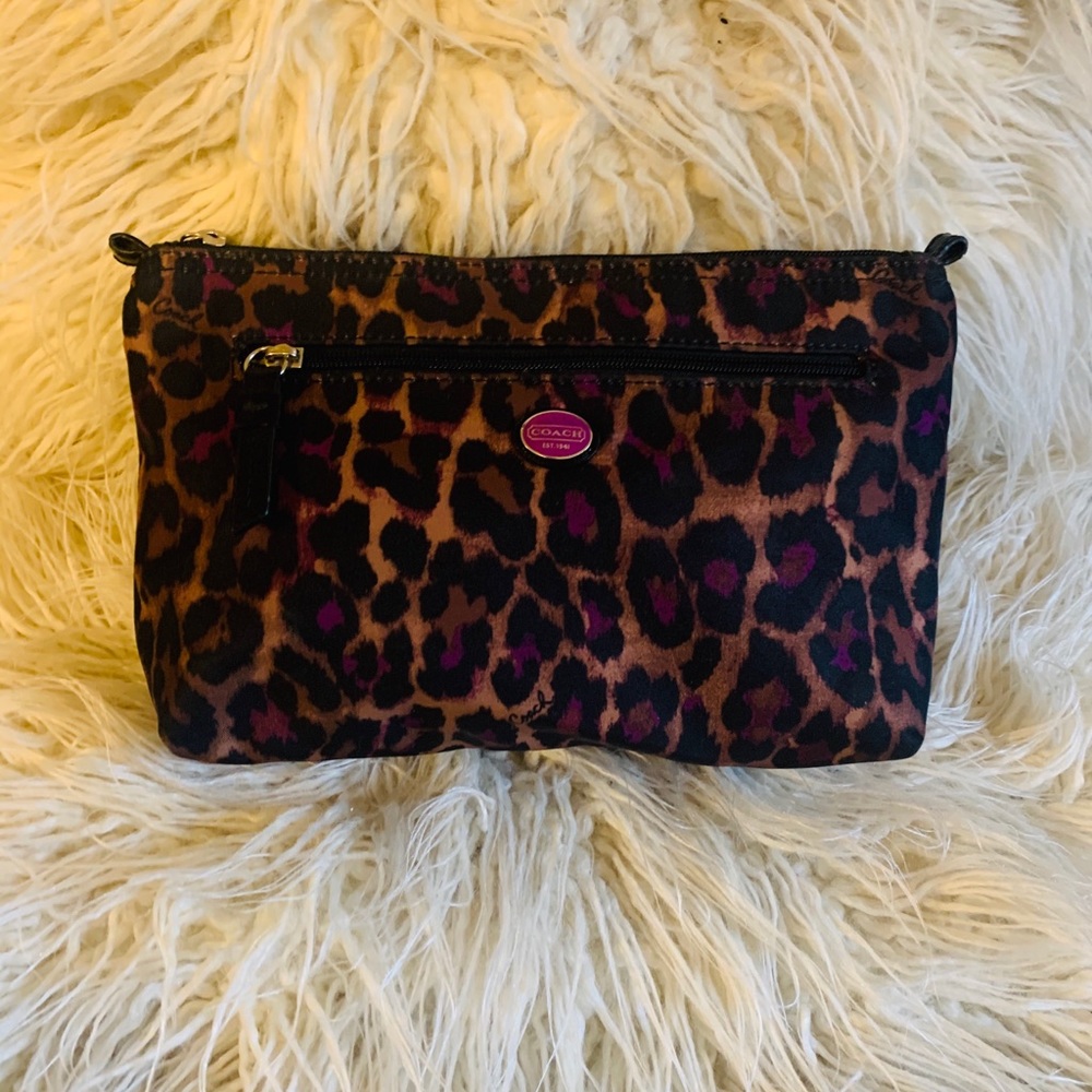 MAKEUP BAG: COACH leopard print w/purple accent